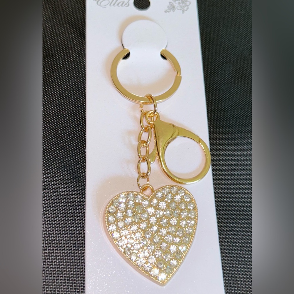 Gold Heart Keychain/Purse Charm w/ Rhinestones: NWT